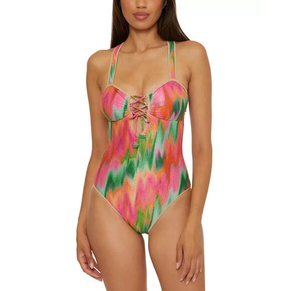 Becca Women's Mirage Metallic One-Piece Swimsuit, Multi, Size L 0302 - Picture 1 of 4